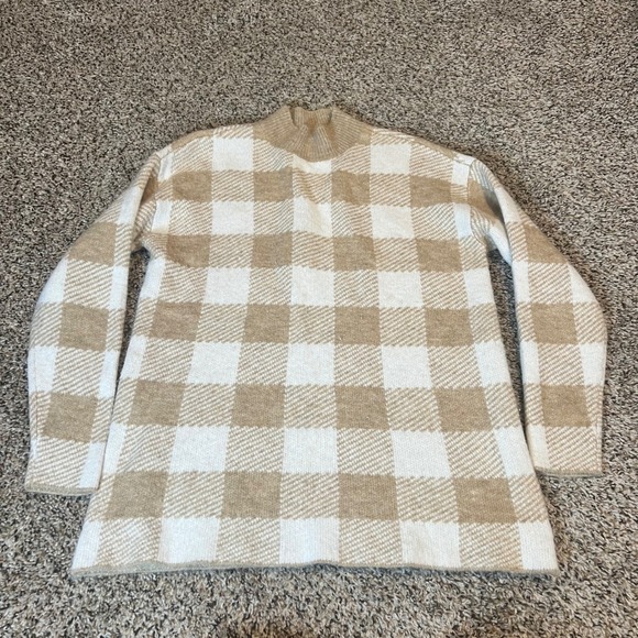 LOFT Sweaters - LOFT Women's Beige White‎ Buffalo Check Mock Neck Sweater Size S